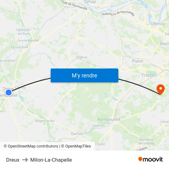 Dreux to Milon-La-Chapelle map