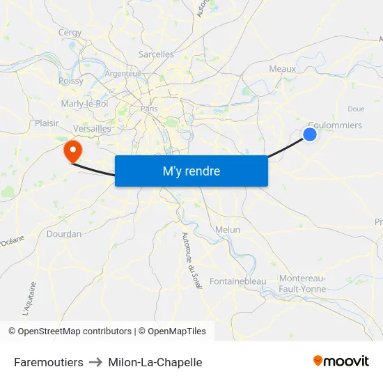 Faremoutiers to Milon-La-Chapelle map