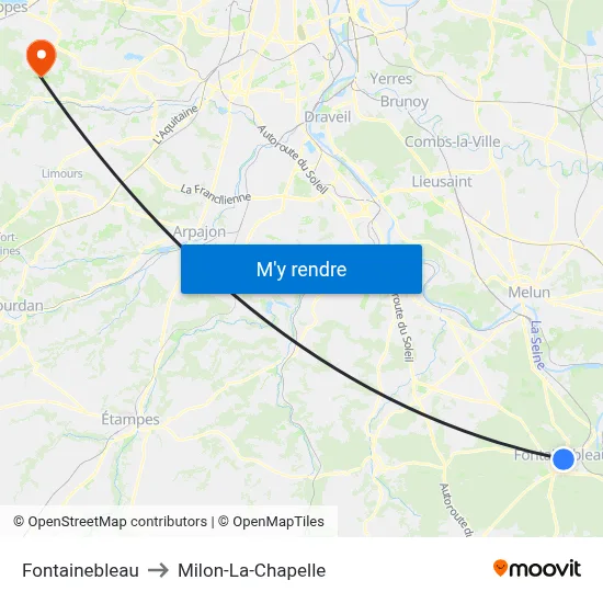 Fontainebleau to Milon-La-Chapelle map