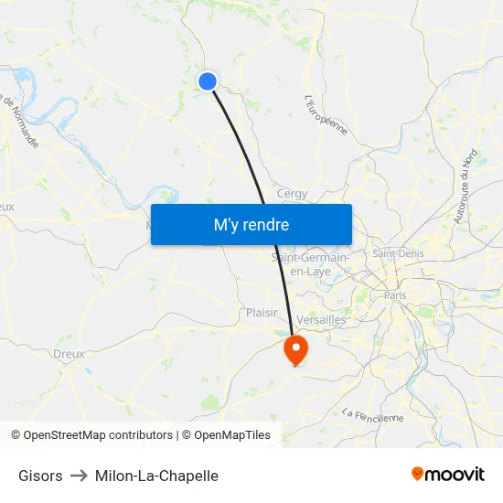 Gisors to Milon-La-Chapelle map