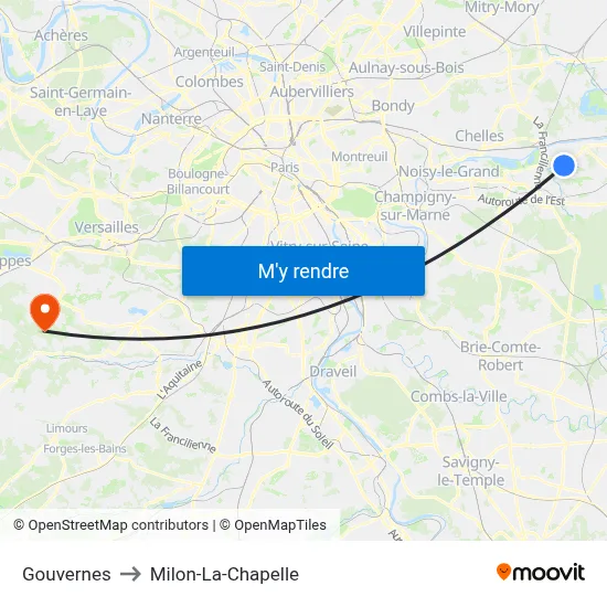 Gouvernes to Milon-La-Chapelle map