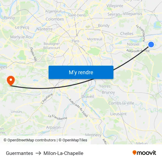 Guermantes to Milon-La-Chapelle map
