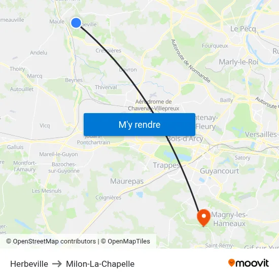 Herbeville to Milon-La-Chapelle map