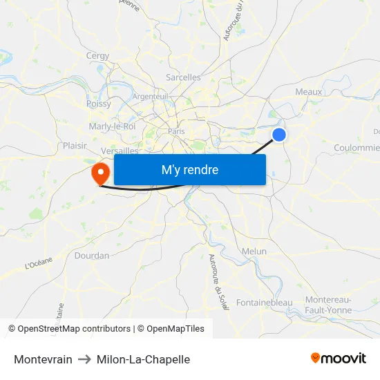 Montevrain to Milon-La-Chapelle map