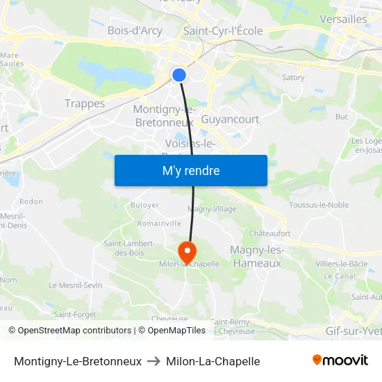 Montigny-Le-Bretonneux to Milon-La-Chapelle map