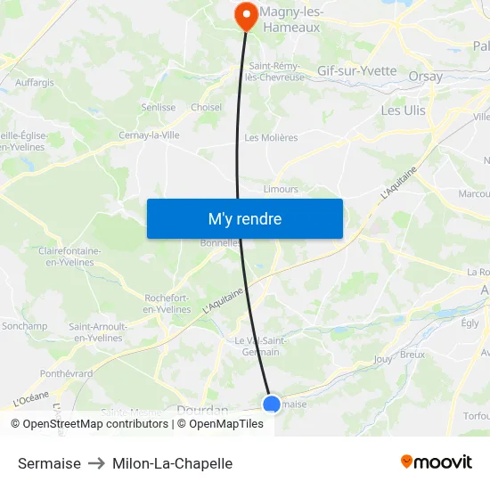 Sermaise to Milon-La-Chapelle map