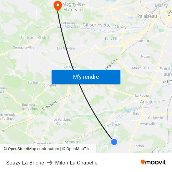 Souzy-La-Briche to Milon-La-Chapelle map