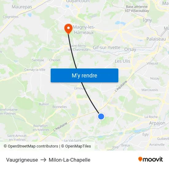 Vaugrigneuse to Milon-La-Chapelle map