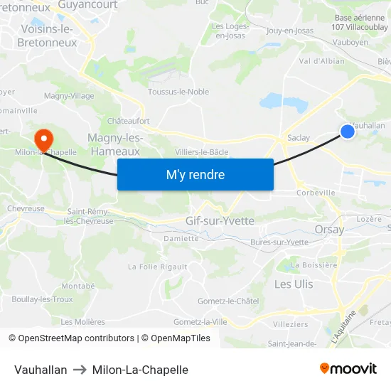 Vauhallan to Milon-La-Chapelle map