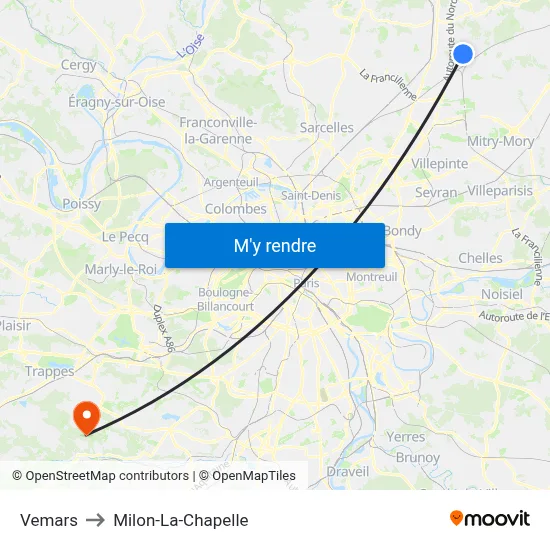 Vemars to Milon-La-Chapelle map