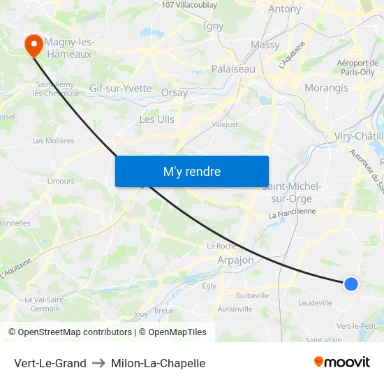 Vert-Le-Grand to Milon-La-Chapelle map