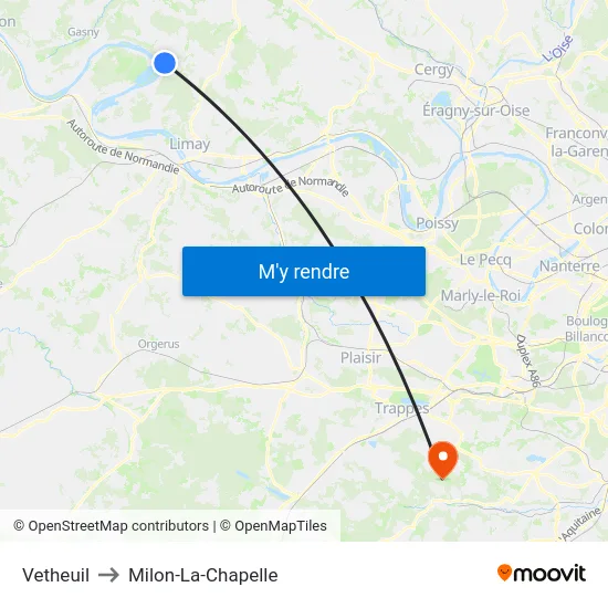 Vetheuil to Milon-La-Chapelle map