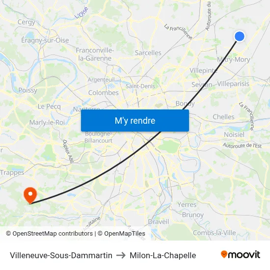 Villeneuve-Sous-Dammartin to Milon-La-Chapelle map