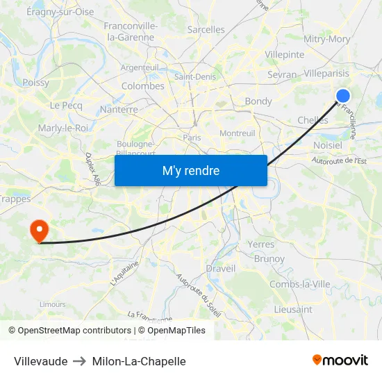 Villevaude to Milon-La-Chapelle map