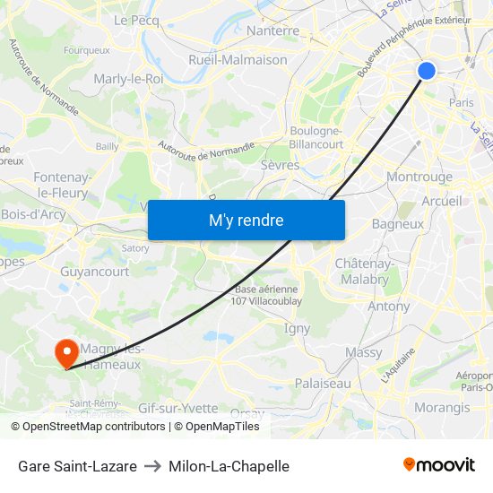 Gare Saint-Lazare to Milon-La-Chapelle map