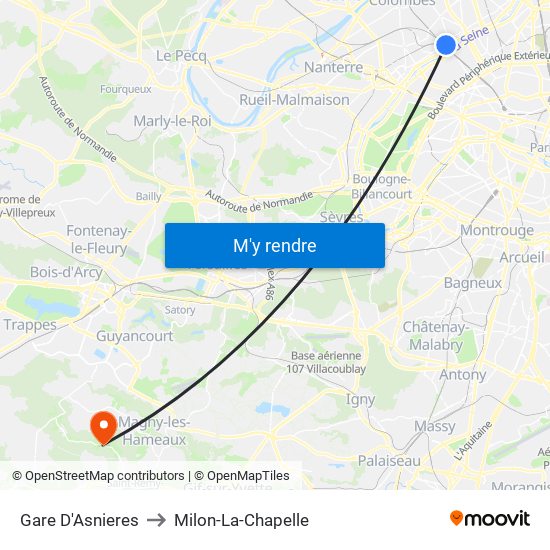 Gare D'Asnieres to Milon-La-Chapelle map