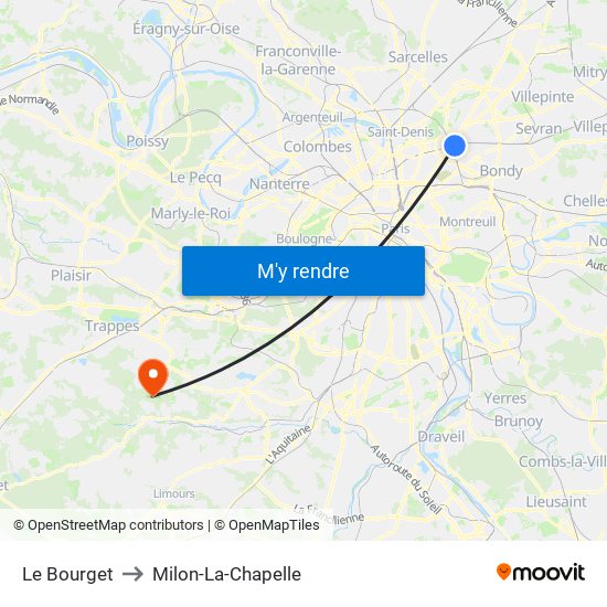 Le Bourget to Milon-La-Chapelle map