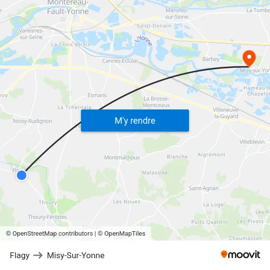 Flagy to Misy-Sur-Yonne map