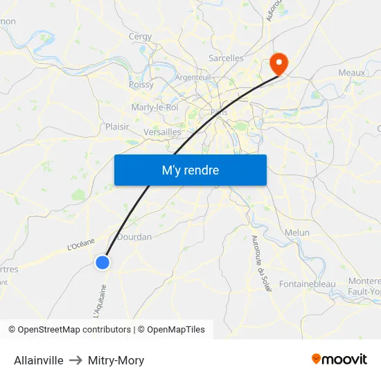 Allainville to Mitry-Mory map