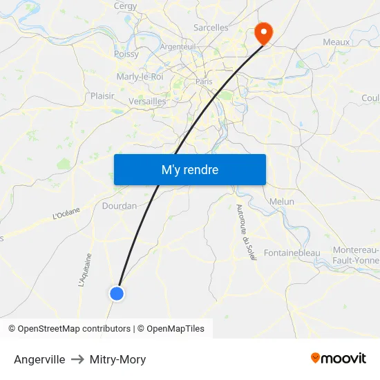 Angerville to Mitry-Mory map