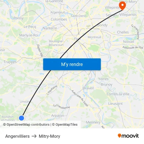 Angervilliers to Mitry-Mory map