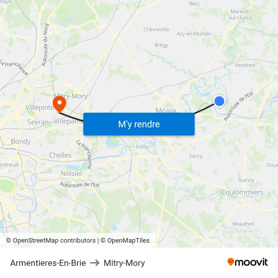 Armentieres-En-Brie to Mitry-Mory map
