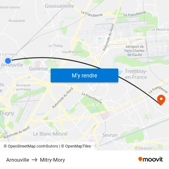 Arnouville to Mitry-Mory map