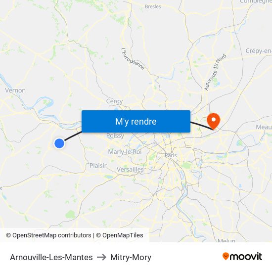 Arnouville-Les-Mantes to Mitry-Mory map