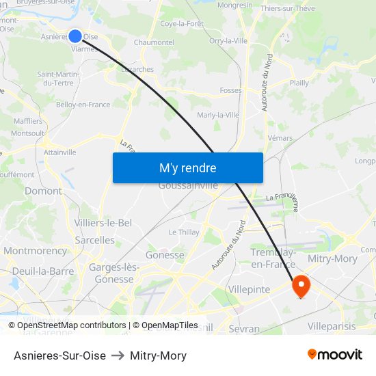 Asnieres-Sur-Oise to Mitry-Mory map