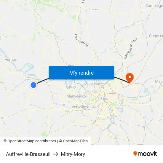 Auffreville-Brasseuil to Mitry-Mory map