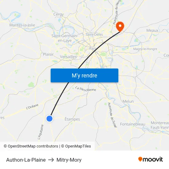 Authon-La-Plaine to Mitry-Mory map