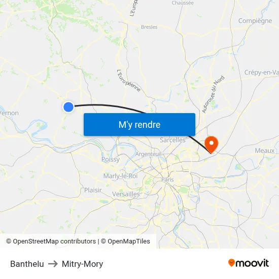 Banthelu to Mitry-Mory map