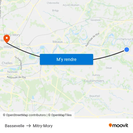Bassevelle to Mitry-Mory map