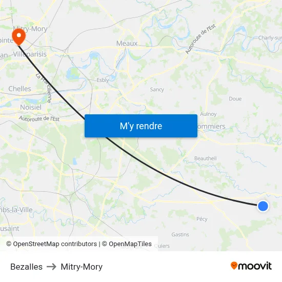 Bezalles to Mitry-Mory map
