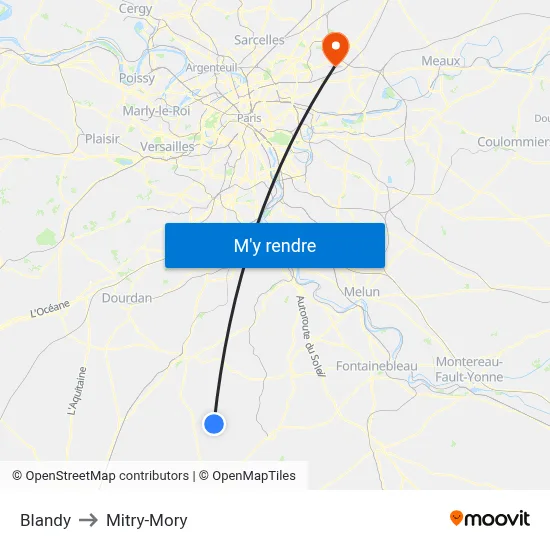 Blandy to Mitry-Mory map