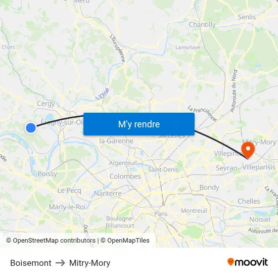 Boisemont to Mitry-Mory map