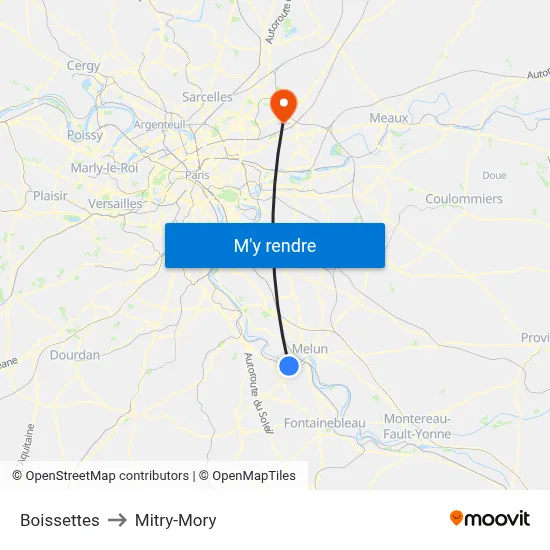 Boissettes to Mitry-Mory map