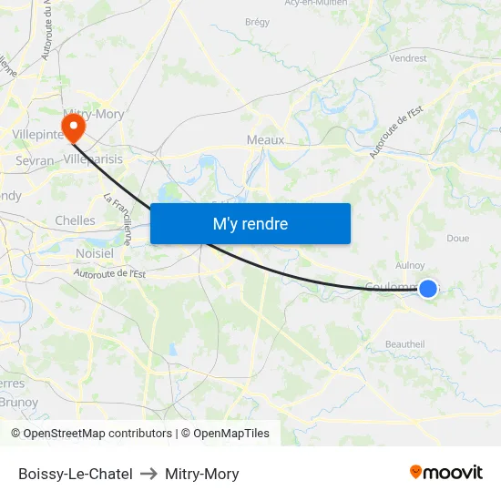 Boissy-Le-Chatel to Mitry-Mory map
