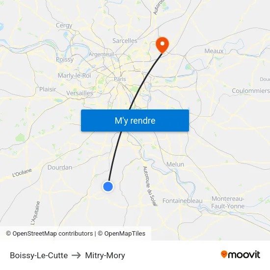 Boissy-Le-Cutte to Mitry-Mory map