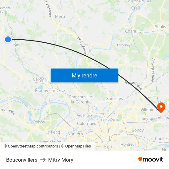 Bouconvillers to Mitry-Mory map