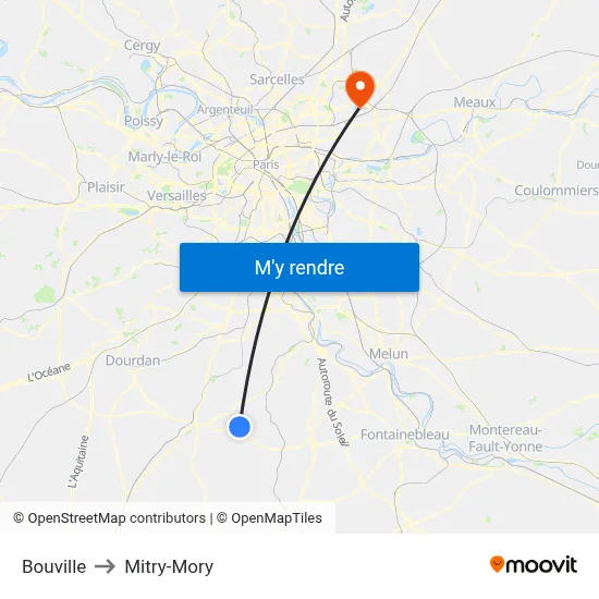 Bouville to Mitry-Mory map