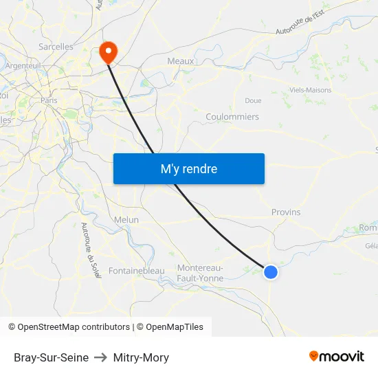 Bray-Sur-Seine to Mitry-Mory map