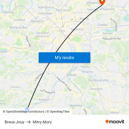 Breux-Jouy to Mitry-Mory map