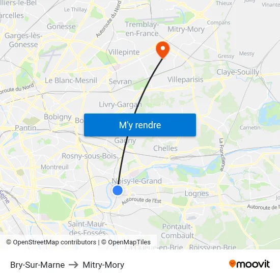 Bry-Sur-Marne to Mitry-Mory map