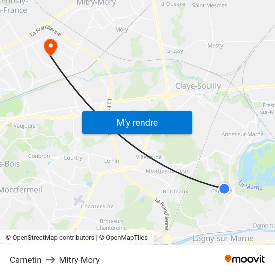 Carnetin to Mitry-Mory map