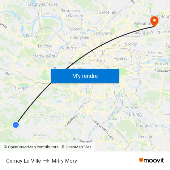 Cernay-La-Ville to Mitry-Mory map