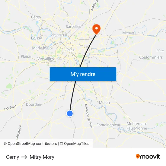 Cerny to Mitry-Mory map