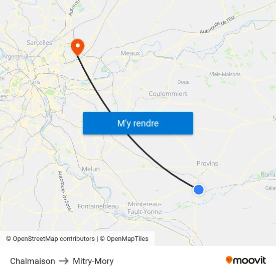 Chalmaison to Mitry-Mory map