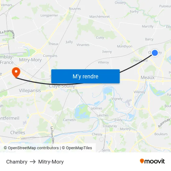 Chambry to Mitry-Mory map