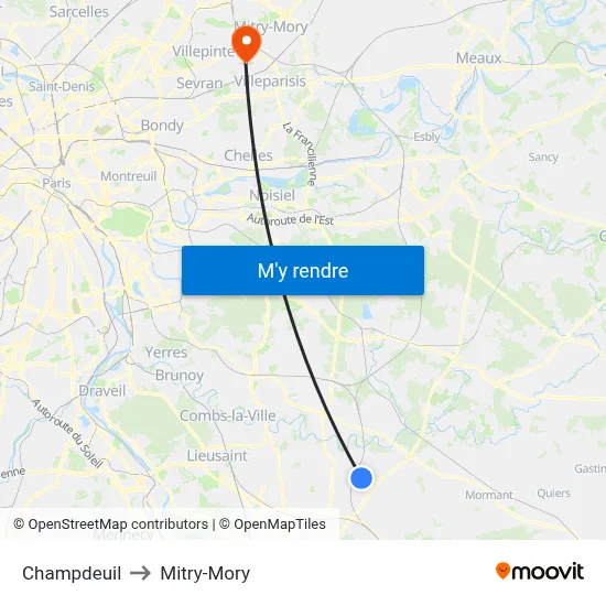 Champdeuil to Mitry-Mory map